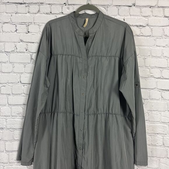 XCVI Cassiopeia Shirtdress Nylon Dress Gray Women XL Roll Tab Sleeve Snap Button - Picture 5 of 13
